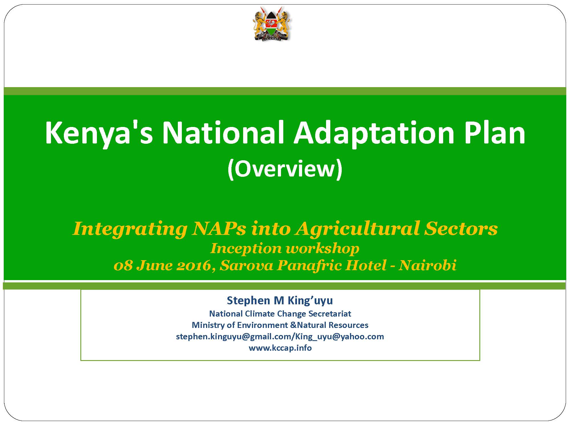 Kenya's National Adaptation Plan An Overview UNDP Climate Change