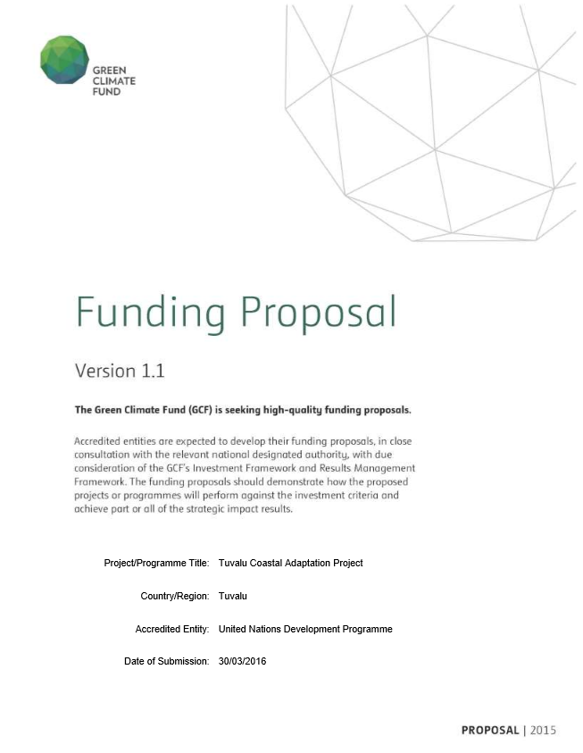 Funding Proposal - GCF Tuvalu | UNDP Climate Change Adaptation