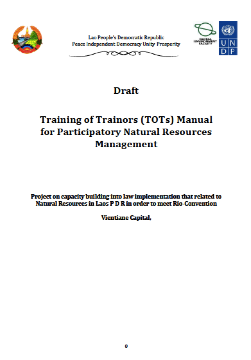 Lao PDR – GEF Trust Project, Training of Trainers Manual for ...